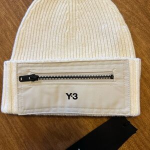 Y-3 Off-White Beanie with Black Zipper